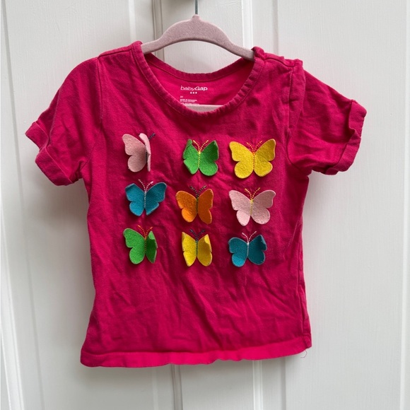Baby GAP 3T Girls Pink Multicolor Butterfly Short Sleeve Tee Shirt Blouse Top - Picture 1 of 6